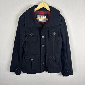 Talula Wool Blend Jacket Women’s M Black Utility Coat Buffalo Plaid Lining